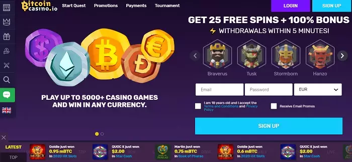 BitcoinCasino interface